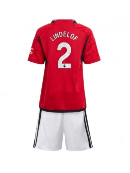 Manchester United Victor Lindelof #2 Heimtrikotsatz für Kinder 2023-24 Kurzarm (+ Kurze Hosen)